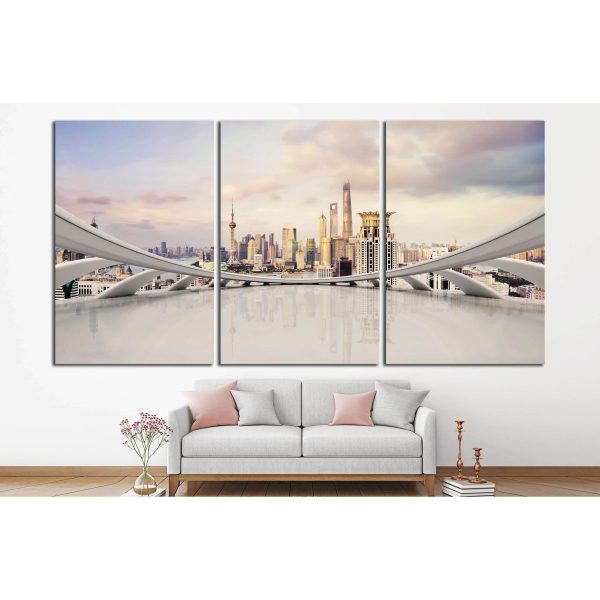 modern city skyline,traffic and cityscape in Shanghai, China №1522 Ready to Hang Canvas Print Fashion - Image 2