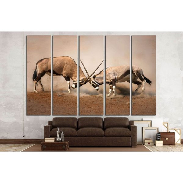 Intense fight between two male Gemsbok on dusty plains of Etosha №1838 Ready to Hang Canvas Print For Discount - Image 3