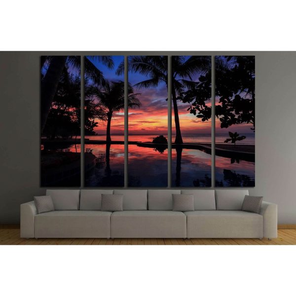 Dramatic Sunset with silhuettes palm №3184 Ready to Hang Canvas Print on Sale - Image 2