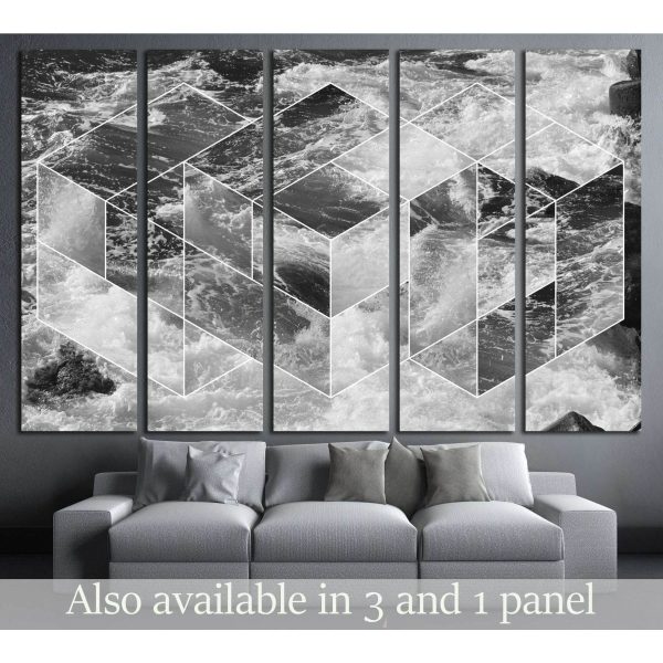 abstract sea geometric background, water waves. black and white №2540 Ready to Hang Canvas Print Fashion