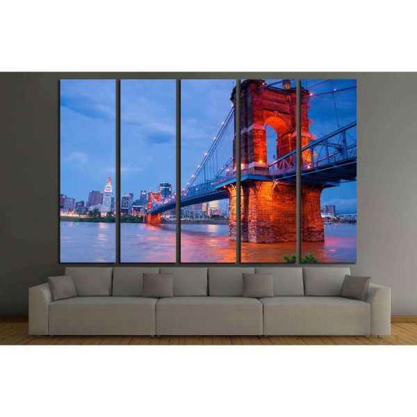 A beautiful aged bridge by the Cincinnati skyline №2240 Ready to Hang Canvas Print on Sale - Image 3