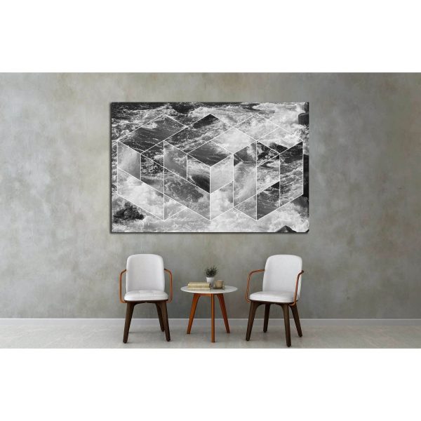 abstract sea geometric background, water waves. black and white №2540 Ready to Hang Canvas Print Fashion - Image 3