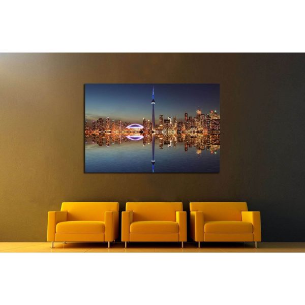 Toronto Skyline at night with a reflection in Lake Ontario №2040 Ready to Hang Canvas Print Hot on Sale - Image 3