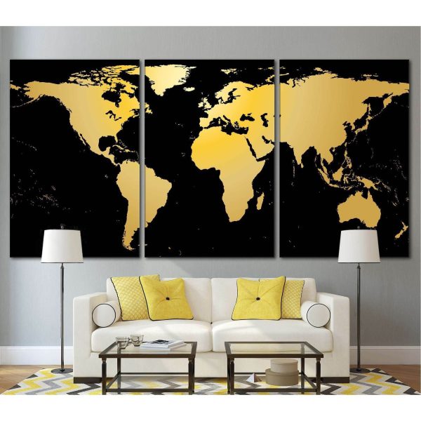 Black   Gold World Map №860 Ready to Hang Canvas Print Hot on Sale - Image 2