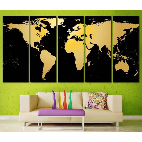 Black   Gold World Map №860 Ready to Hang Canvas Print Hot on Sale - Image 5