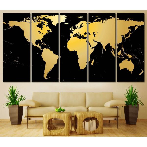 Black   Gold World Map №860 Ready to Hang Canvas Print Hot on Sale - Image 4